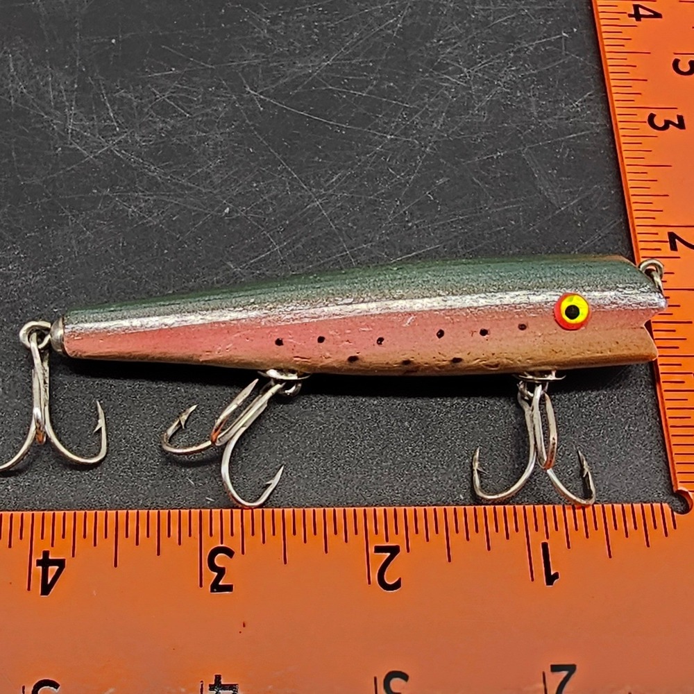 Vintage Wood Popper Fishing Lure Rainbow Trout Pattern 3 Treble Hooks 4.25 Inch